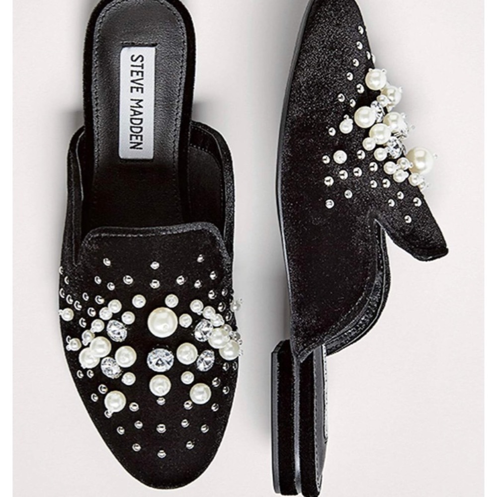 Steve Madden Velvet Pearl Embellished Slide Mules